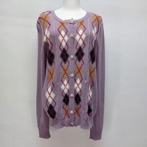 We The Free Argyle Cardigan Women's M Purple Wool Cashmere Knit Sweater Boho